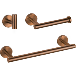Valaz accesorios baño oro rosa cepillado toallero 30cm+1percha+portarollos