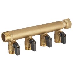Colector h con tuerca libre - m 3/4 - 4 salidas con válvulas de 1/2 .