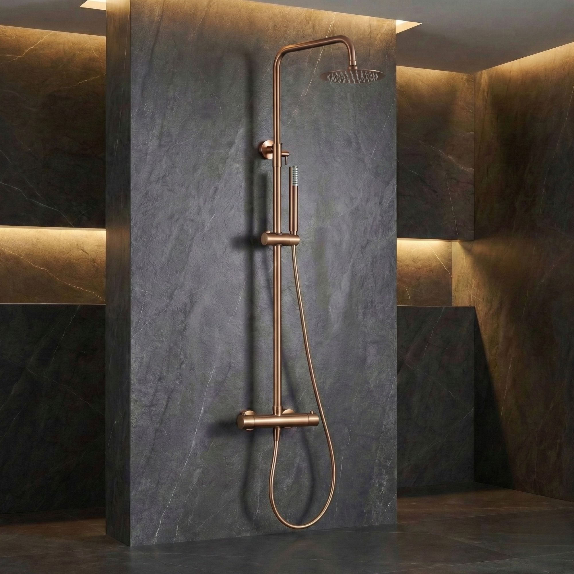 Imex - columna ducha termostática con grifo oro rosa serie monza