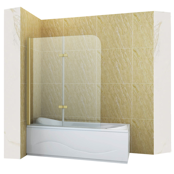 Mampara de bañera 2 hojas vidrio transparente, 80x140 cm, perfil dorado