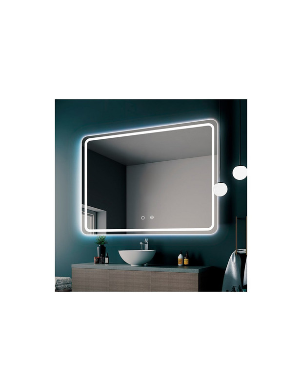 Espejo LED retroiluminado luz frontal fría con doble sensor antivaho 80x80