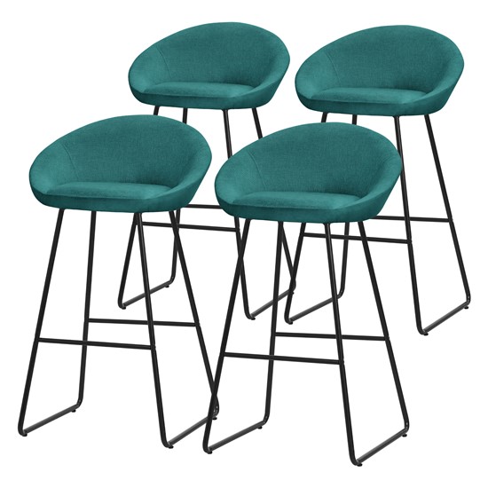 4x taburetes de bar altos con funda de tela turquesa oscuro 75cm