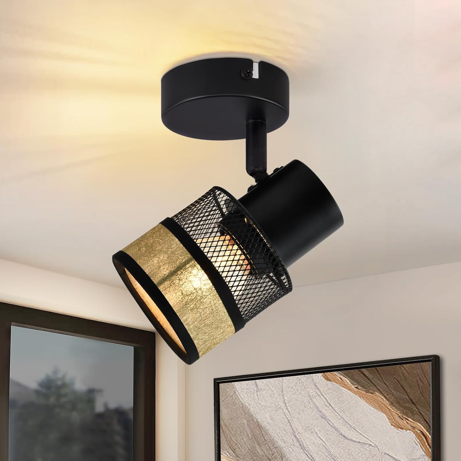 Nettlife foco 1 bombilla negro vintage metal dorado pasillo E27 LED max
