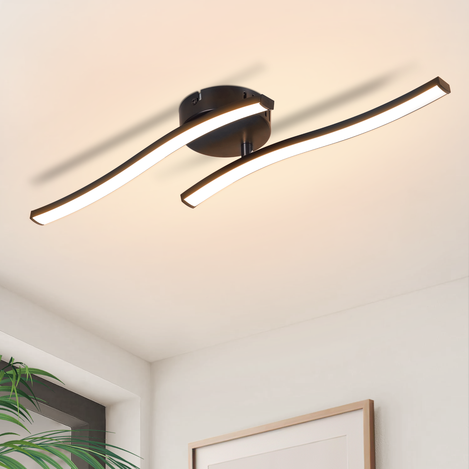 Nettlife lámpara LED para salón, lámpara para dormitorio moderna, negra,