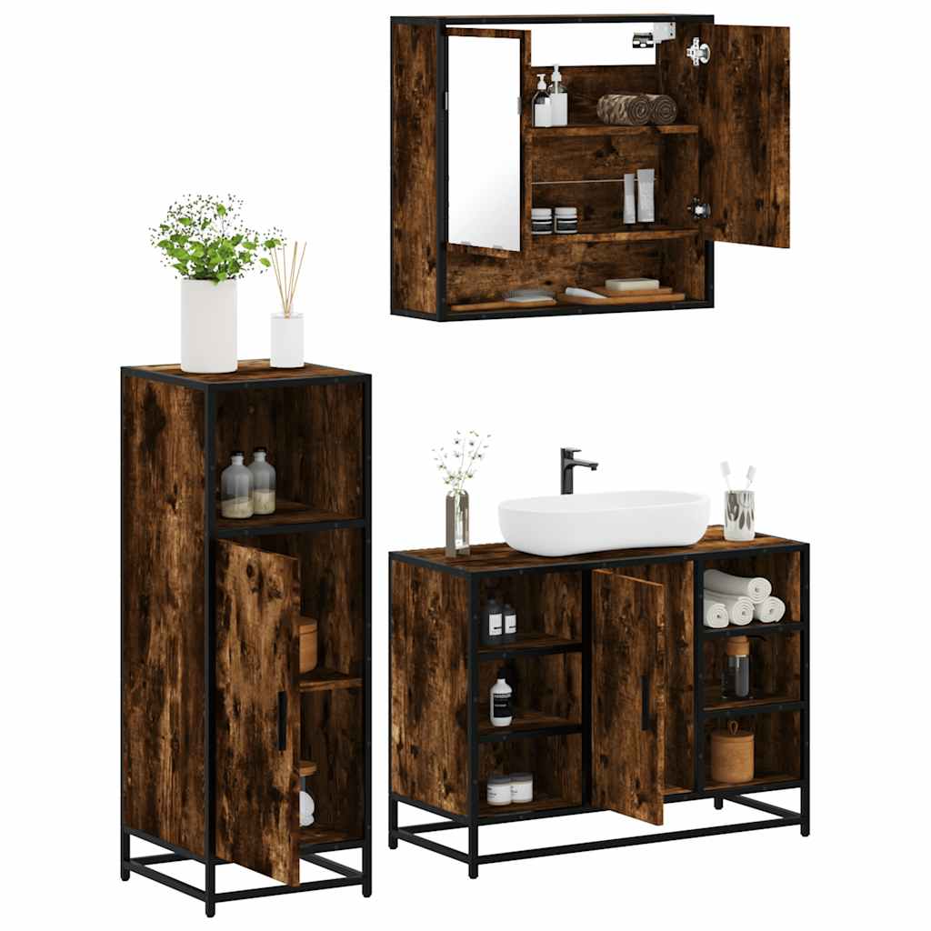 Set de muebles baño 3 pzas madera contrachapada roble ahumado esb8657