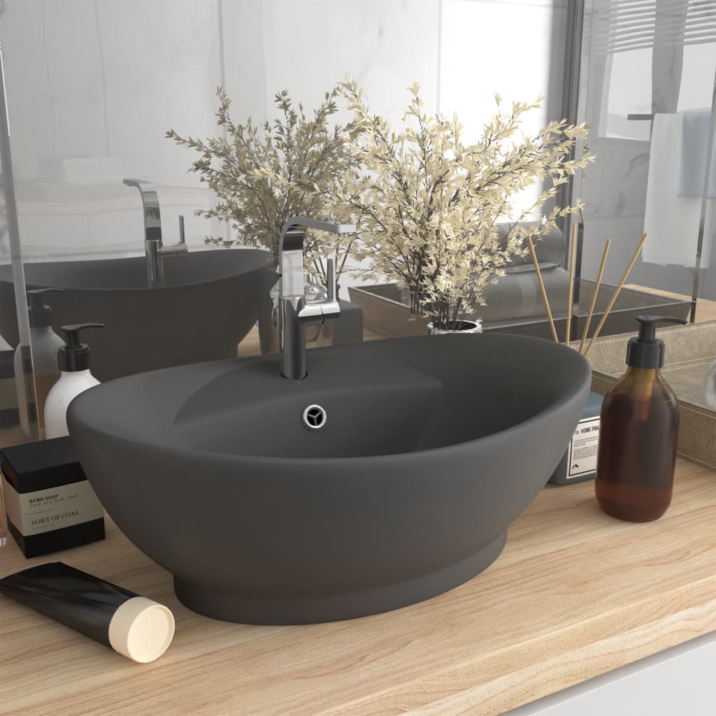 Lavabo lujoso con rebosadero cerámica gris oscuro 58,5x39 cm es8055