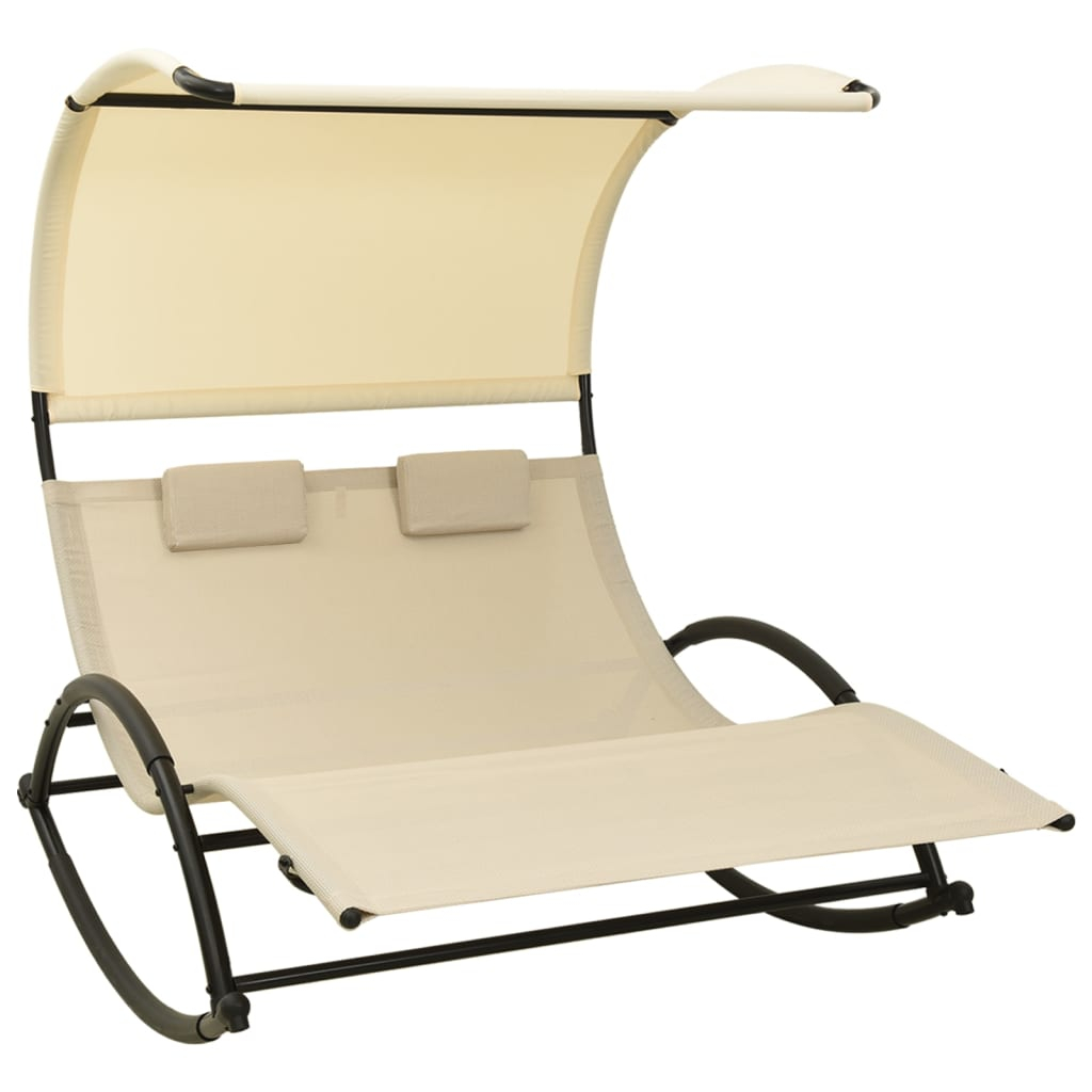 vidaXL tumbona doble con toldo textilene color crema