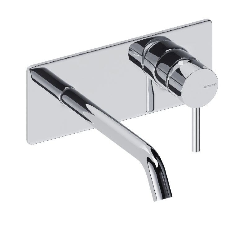 Grifo monomando mural con placa loop 18 cm cromado