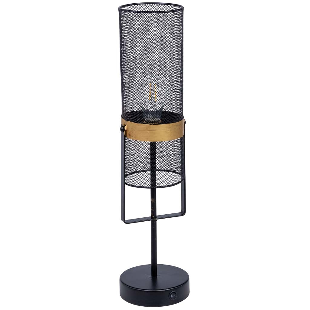 Lámpara de mesa de metal negro con 1 foco 12.5x12.5x51h cm