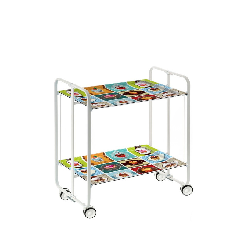 Carrito auxiliar con ruedas bauhaus armazón metálico blanco, 2 bandejas