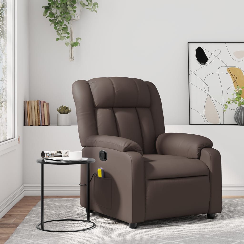 Sillón de masaje reclinable cuero sintético marrón qweo1593