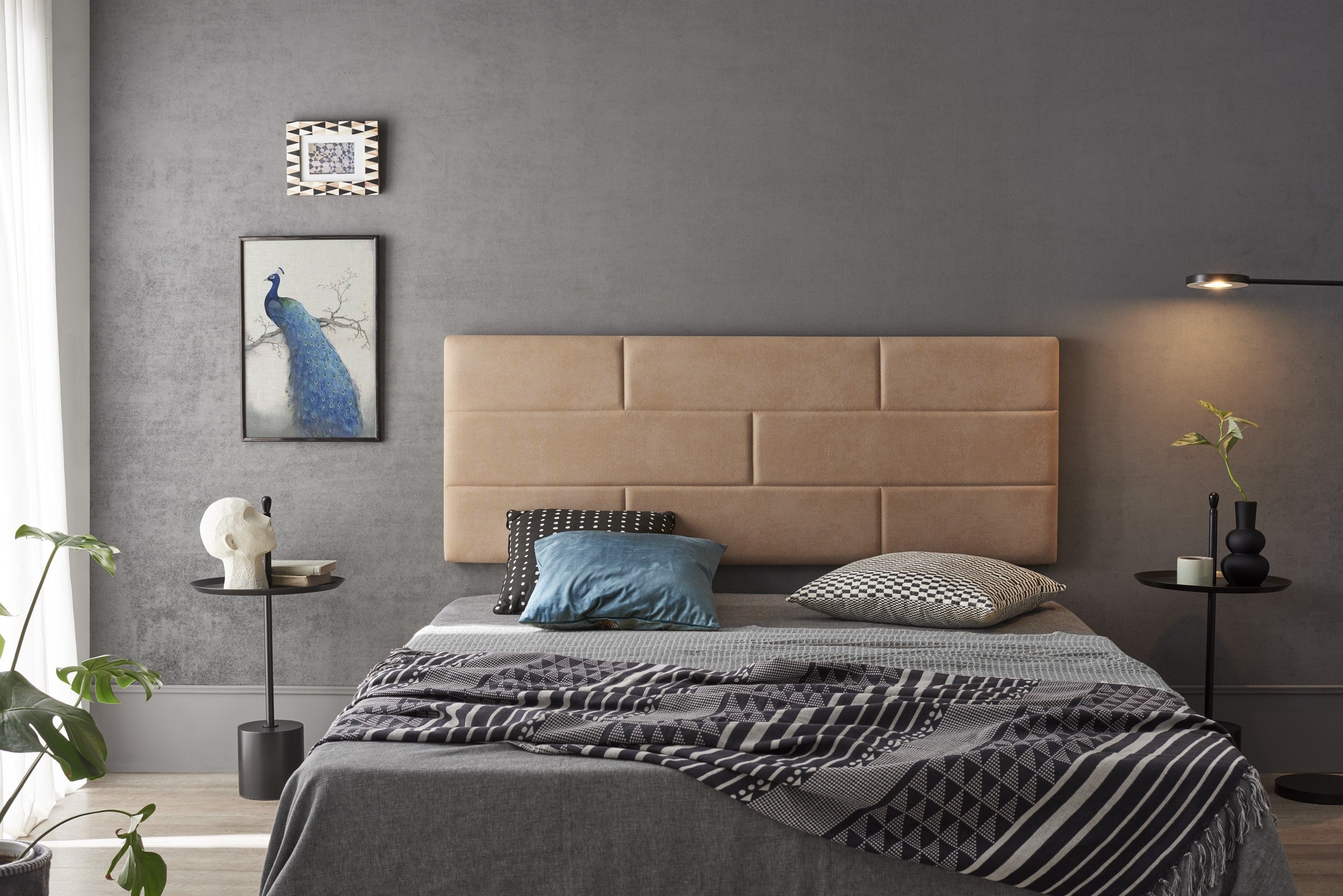 Cabecero 90 muro ladrillos tela antimanchas 112x57x5cm camel