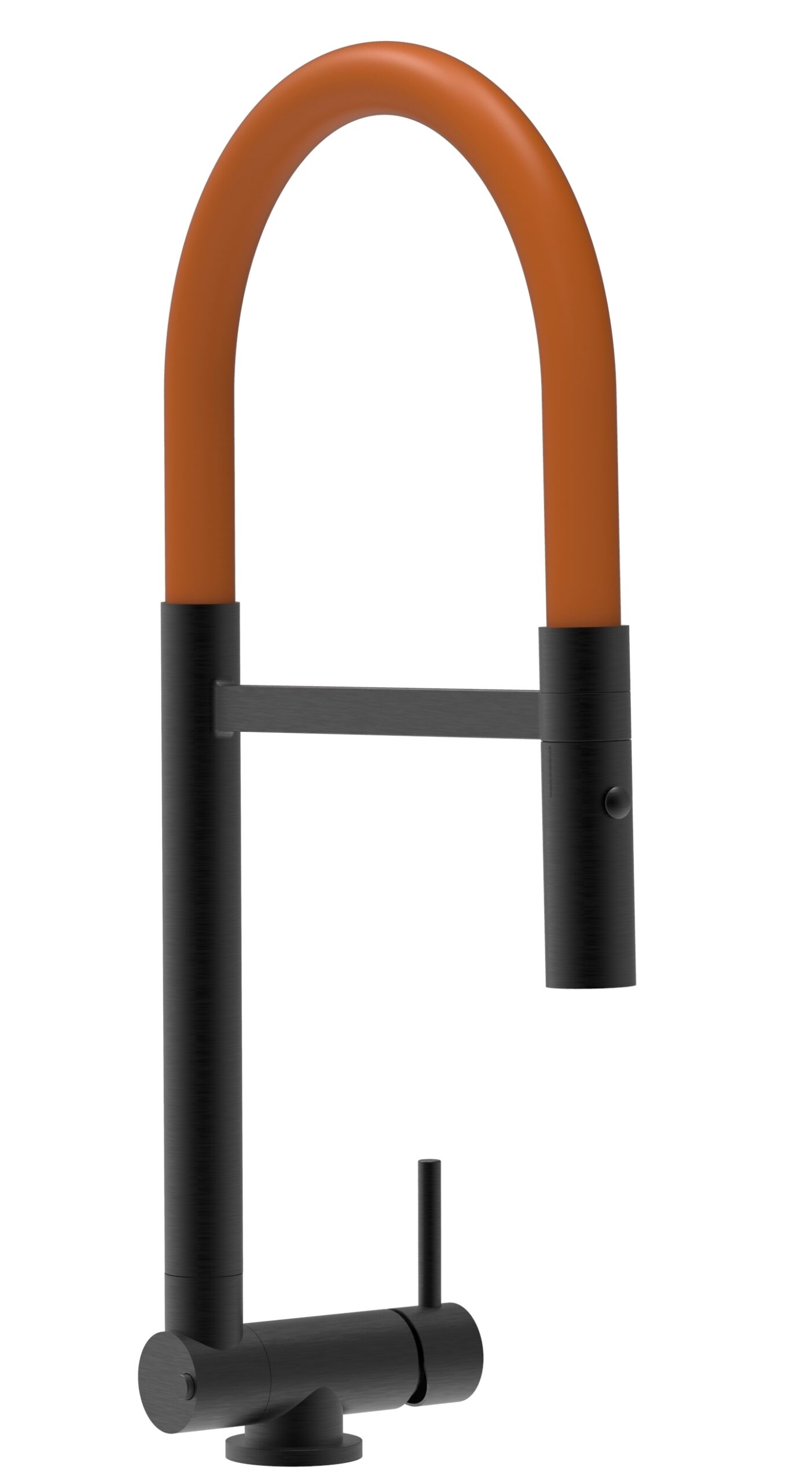 Grifo cocina abatible 4,5cm negro caño flexible naranja ducha 2chorros