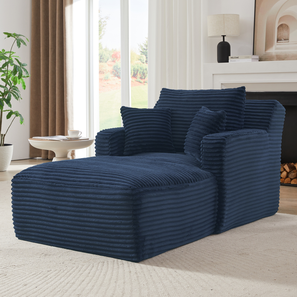 Sofá chaise longue pana azul 1 plaza sin montaje