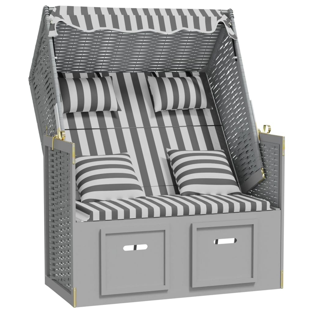 vidaXL silla strandkorb con cojines ratán sintético madera gris blanco
