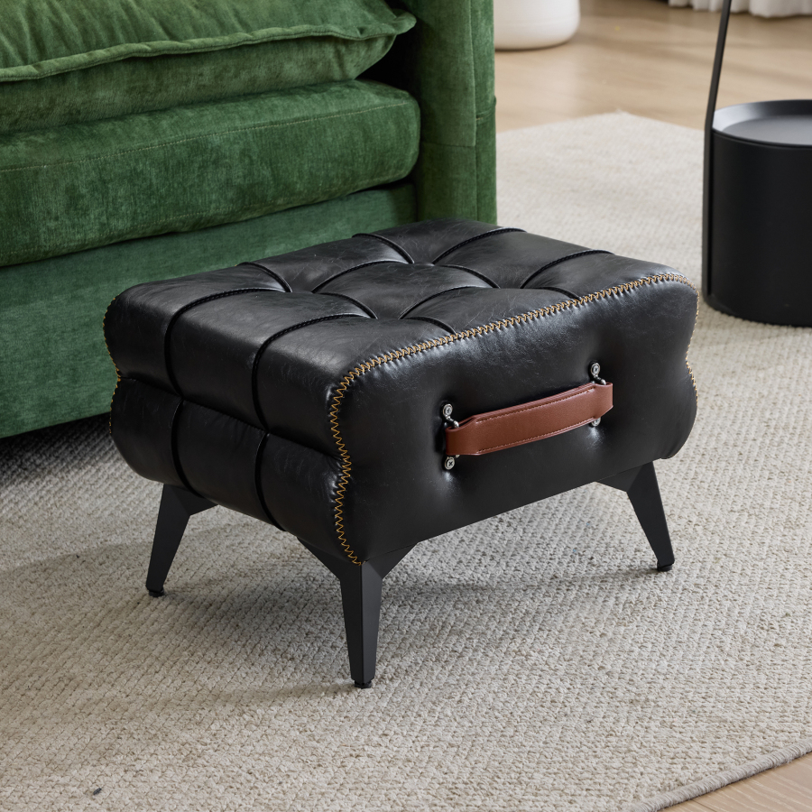 Reposapiés pu negro con asa y patas de acero