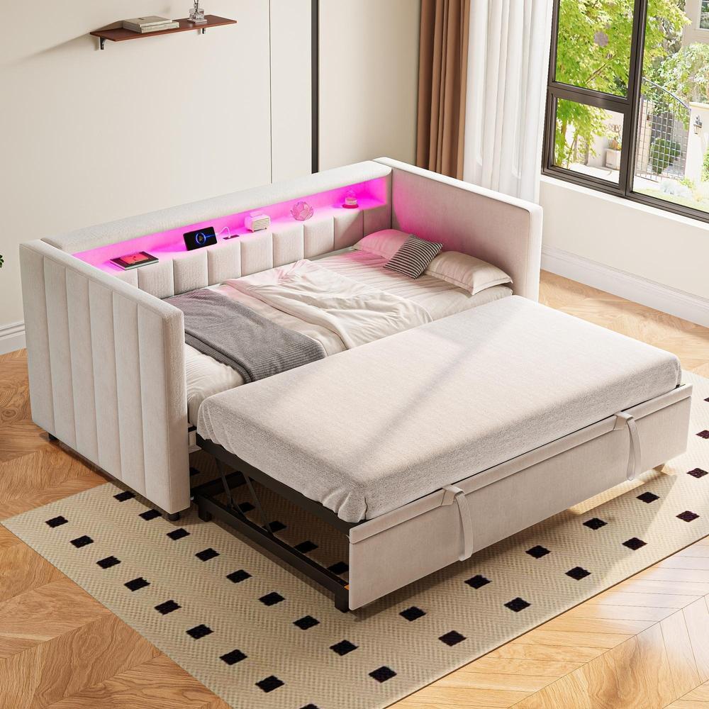 Canapé cama velur convertible 90x190cm con almacenaje beige