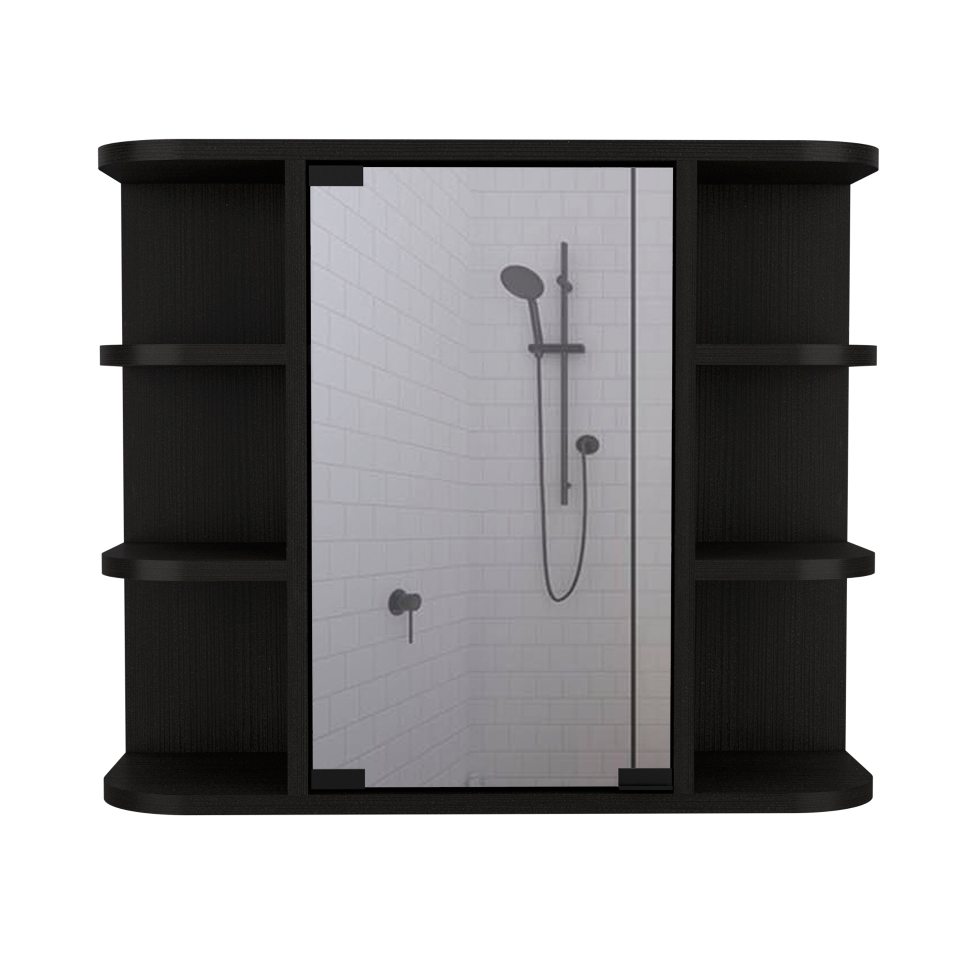 Armario de pared para baño milán con estantes y espejo wengue