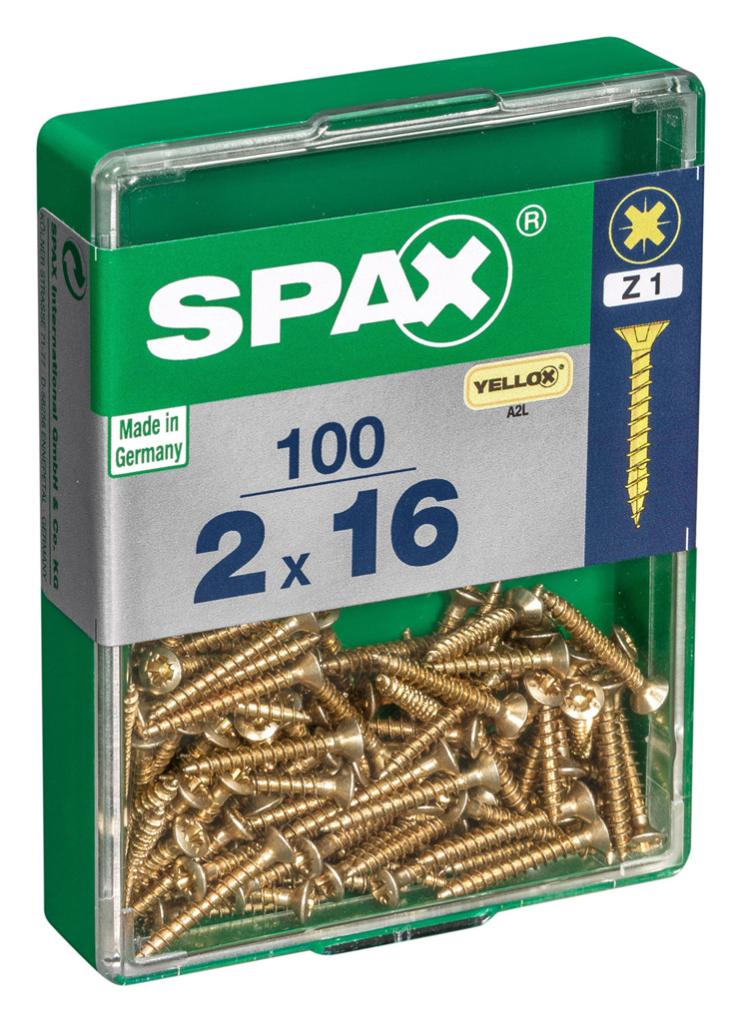 Caja 100 unid. Tornillo madera spax cabeza plana yellox 2,0x16mm