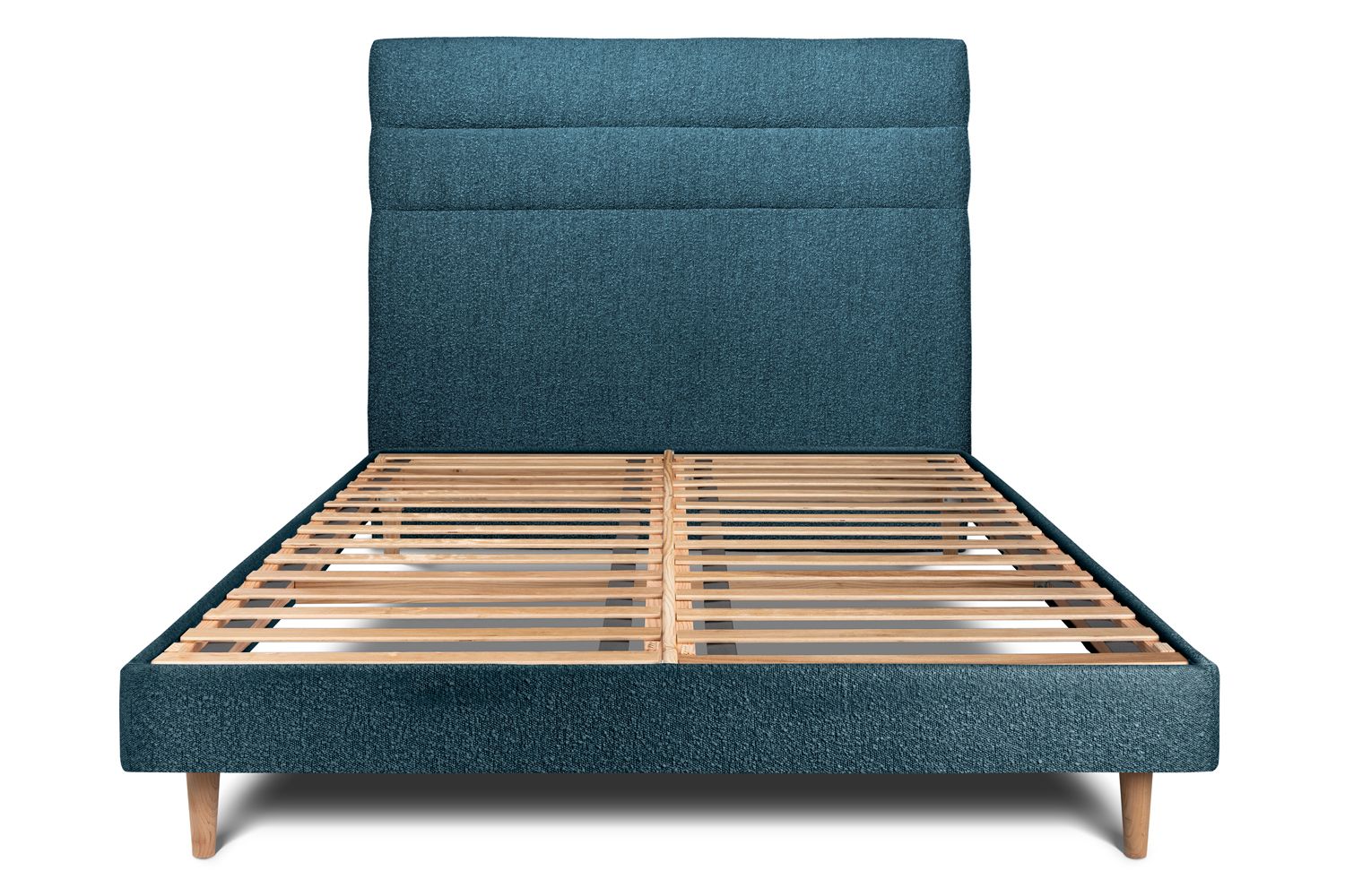 Cama de 135x190 cm con cabecero de línea - tejido rizado - azul
