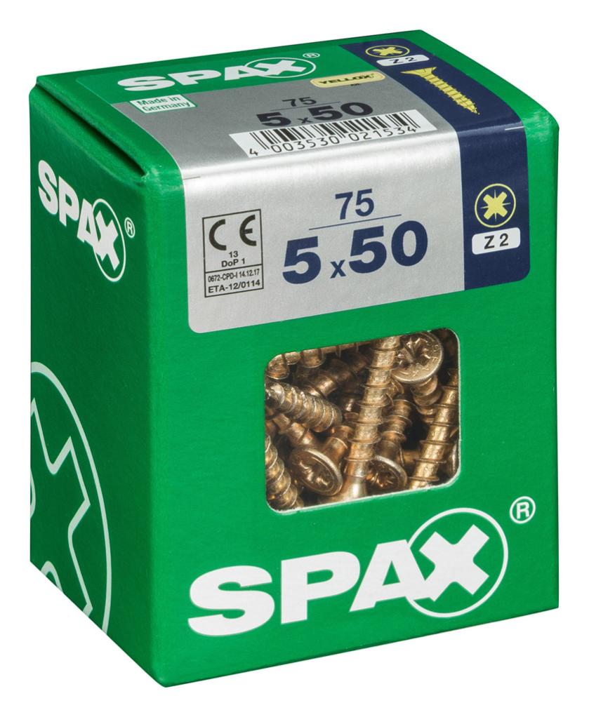 Caja 75 uds. Tornillo madera spax cab. Plana yellox 5,0x50mm