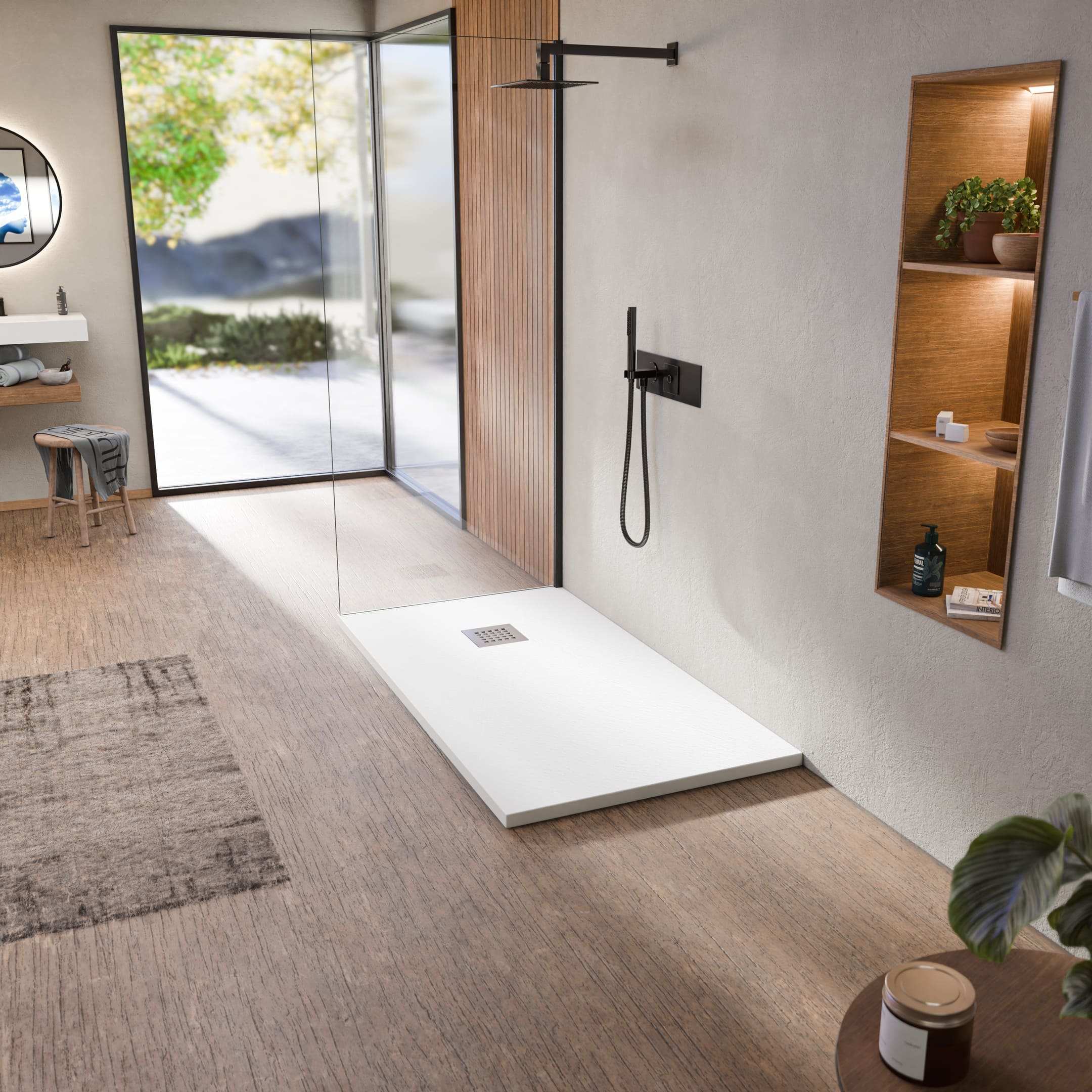 Plato de ducha de resina antideslizante blanco 75 x 150 cm bellobath