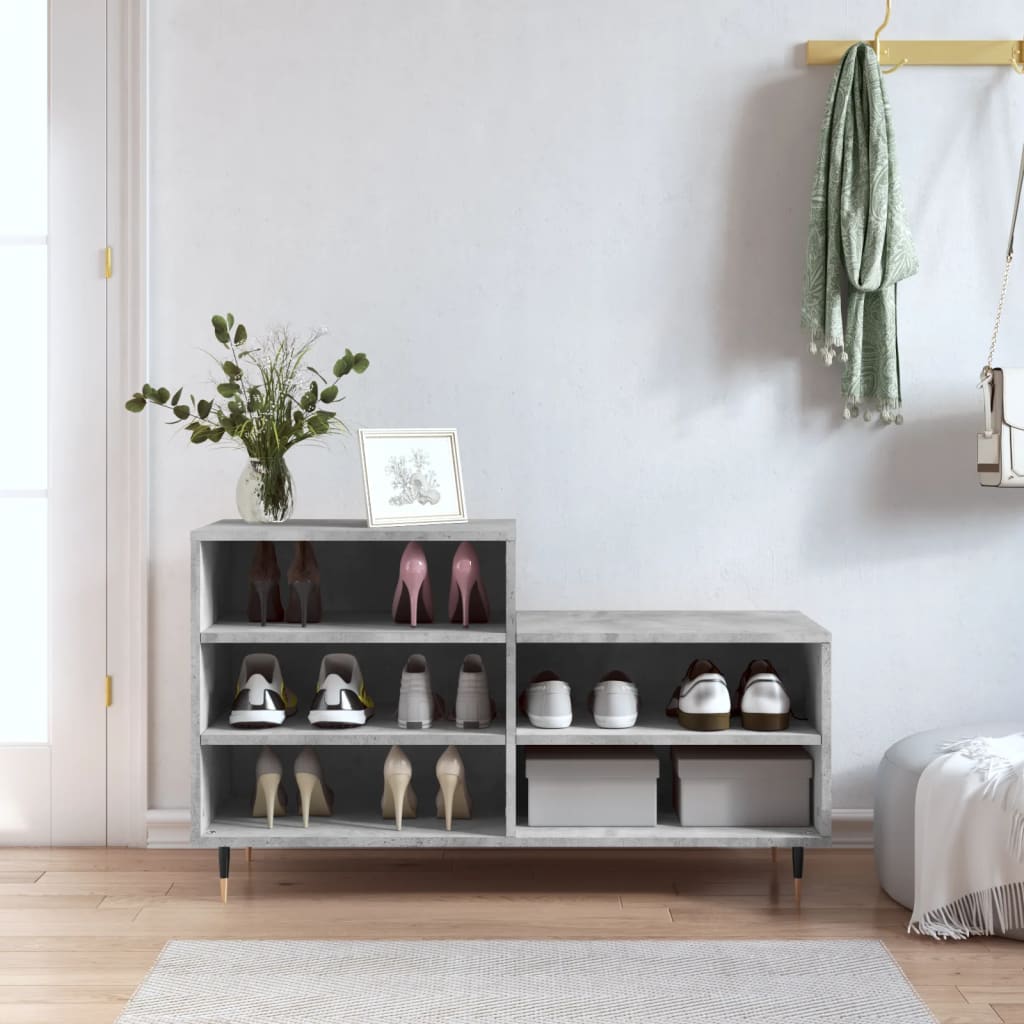 Mueble zapatero madera contrachapada gris hormigón 102x36x60 cm esxt1688