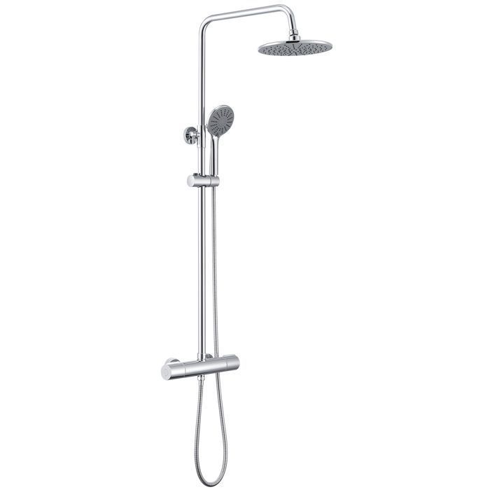 Columna de ducha cromada con mezclador termostático, altura regulable 84-12