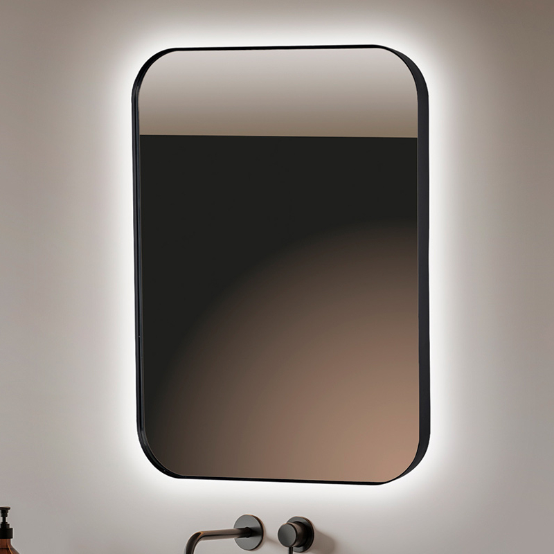 Espejo de baño LED retroiluminado b-961 marco negro – 80x100 cm