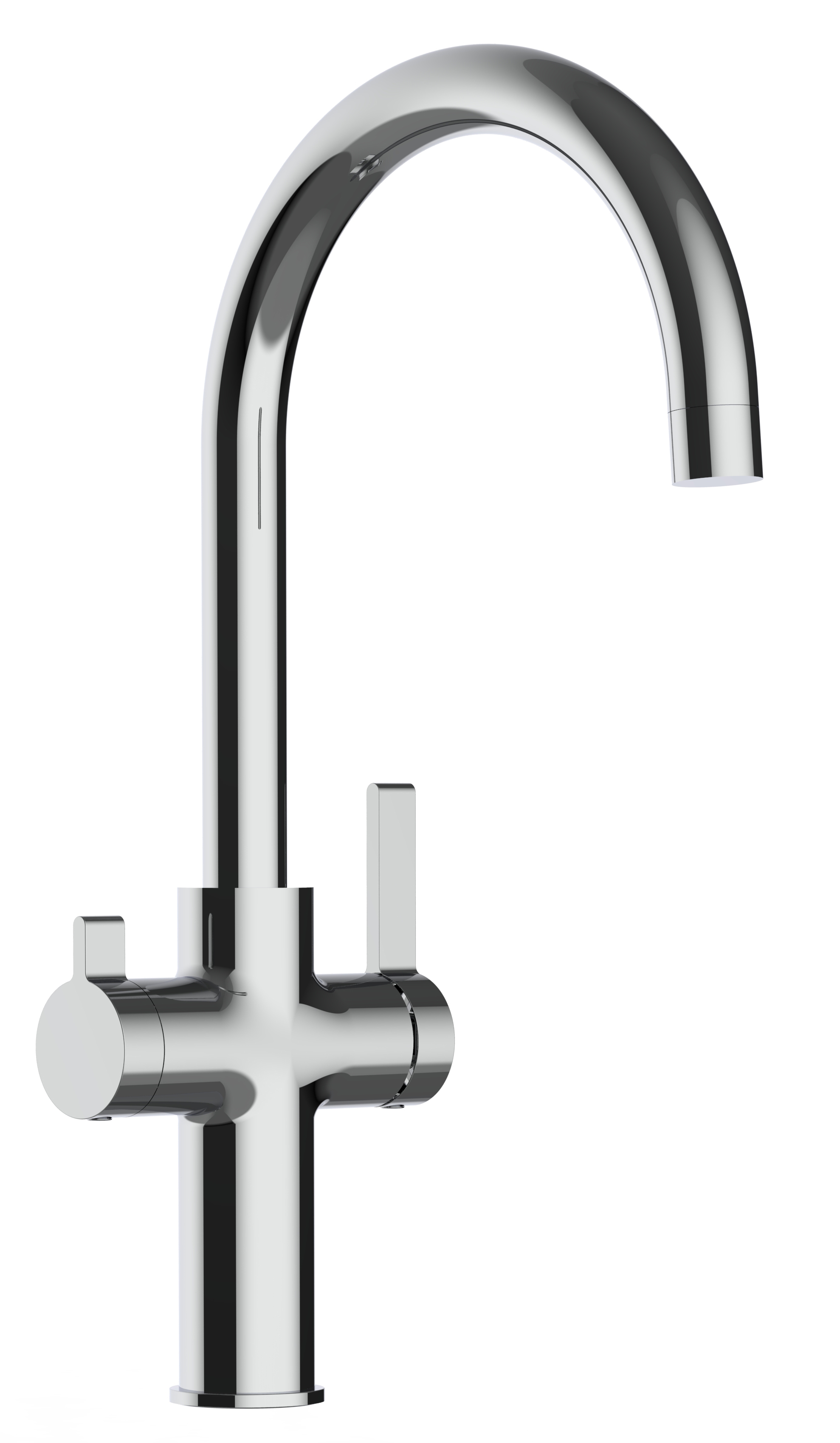 Grifo de cocina 4 vías cromado con caño alto u giratorio 360°, Serie FC