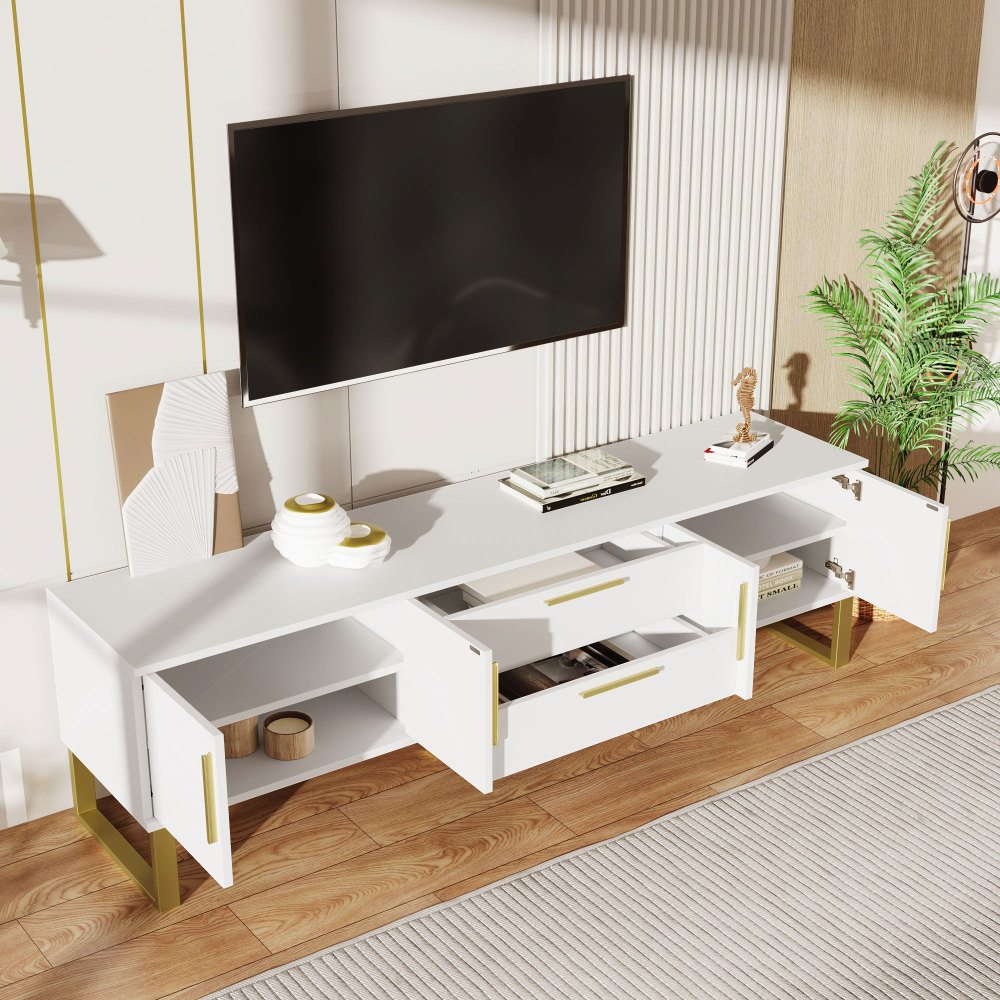 Mueble de tv para salón 4 puertas blanco brillo 53,5x170x40cm