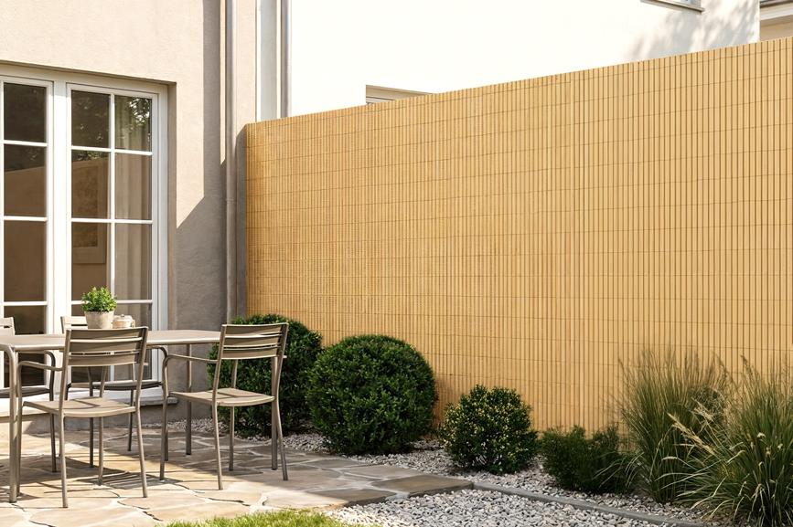 Pantalla de caña de PVC viso, 10 m x 1,8 m, beige