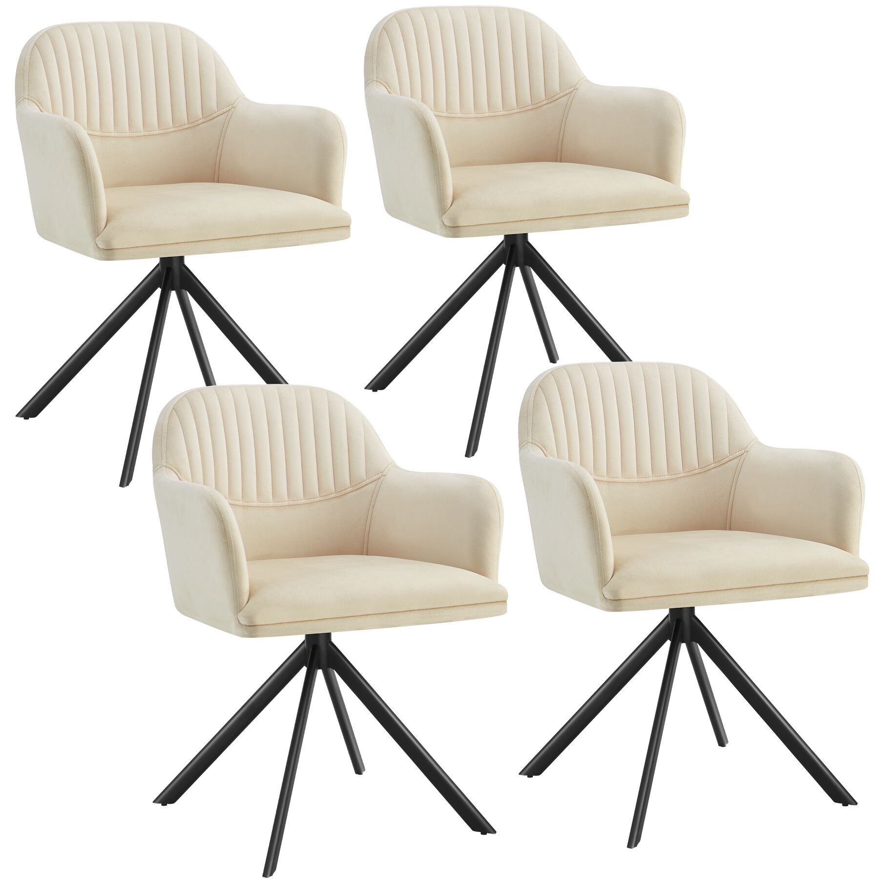 4 sillas de comedor giratoria 360º terciopelo, 56x59x81 cm crema/negro
