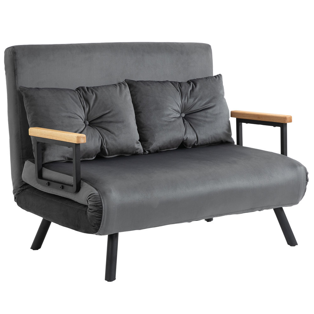 Sofá cama doble 102x73x81 cm terciopelo sintético, espuma color gris Homcom