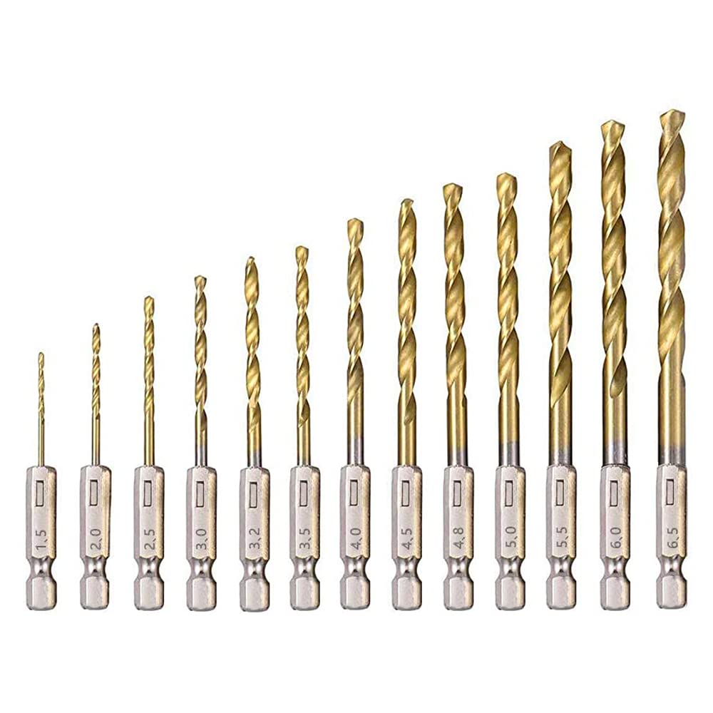 Juego 13 brocas helicoidales HSS titanio hexagonal 1,5-6,5mm