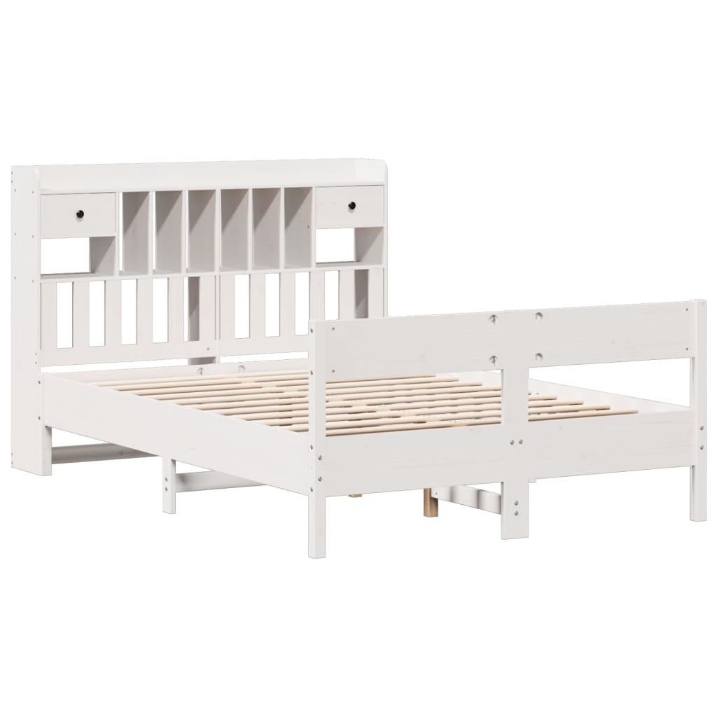 vidaXL cama con estantería sin colchón madera maciza blanca 160x200 cm