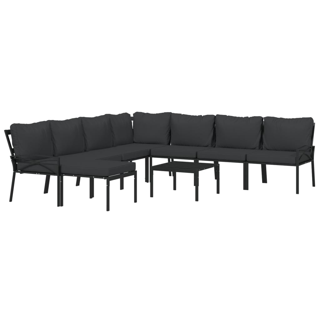 vidaXL juego de muebles de jardín 9 piezas acero con cojines gris