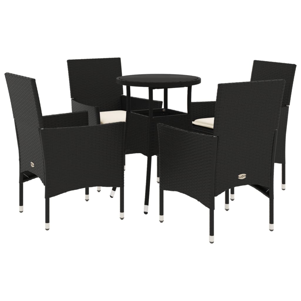 vidaXL set comedor jardín 5 pzas cojines ratán sintético vidrio negro