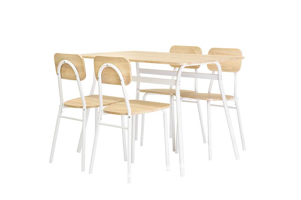 Conjunto de mesa de comedor con 4 sillas, madera y metal. Comedor o
