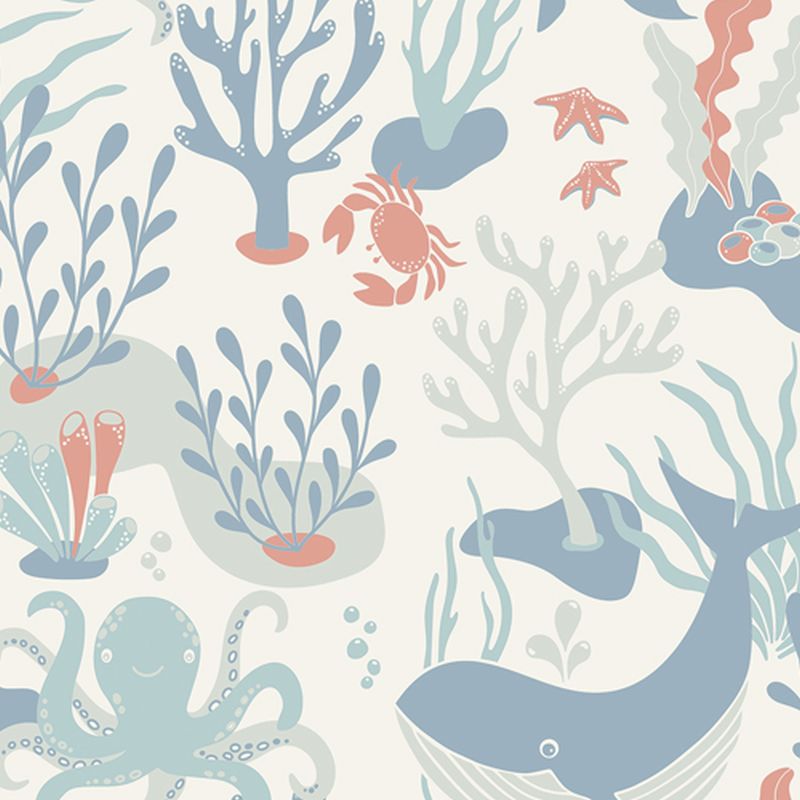 Duro papel pintado el mundo submarino azul agrisado - 53 cm x 10.05 m