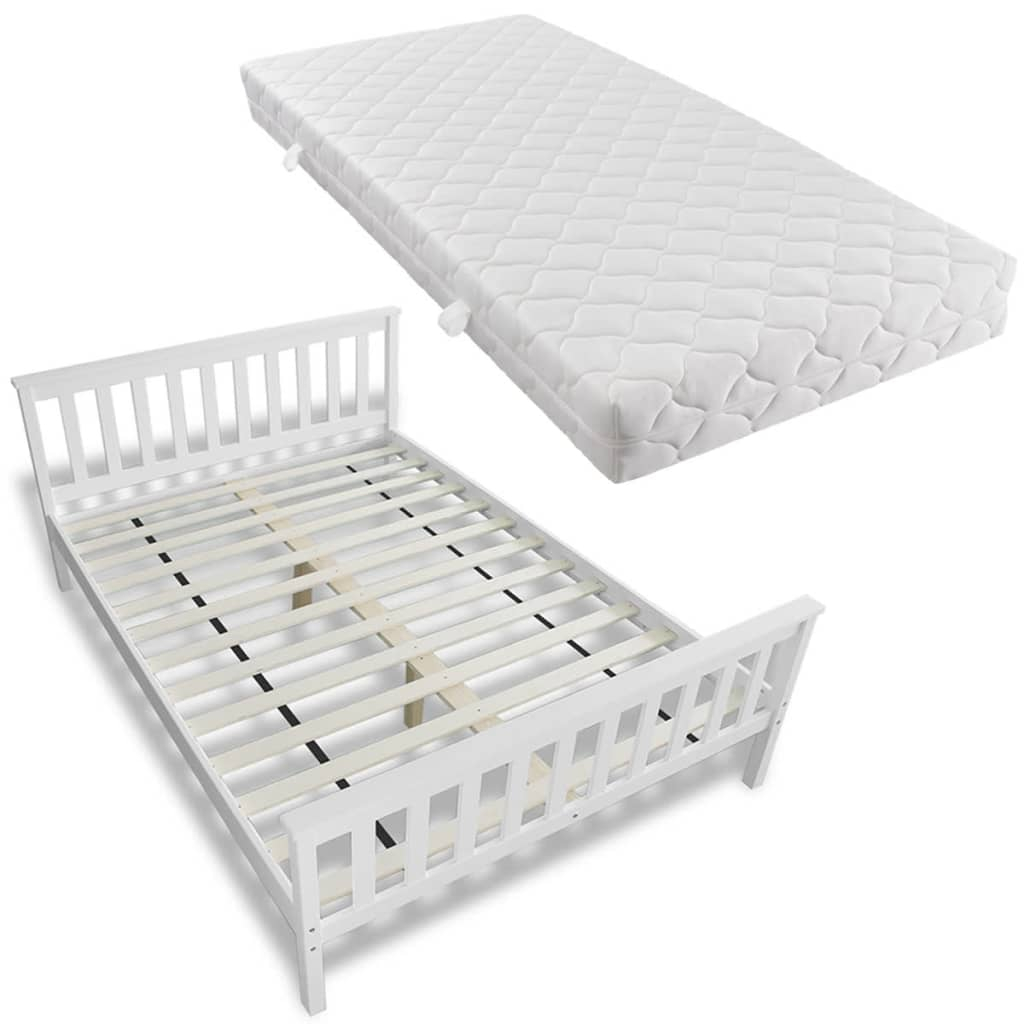 vidaXL cama con colchón de madera de pino maciza 140x200 cm
