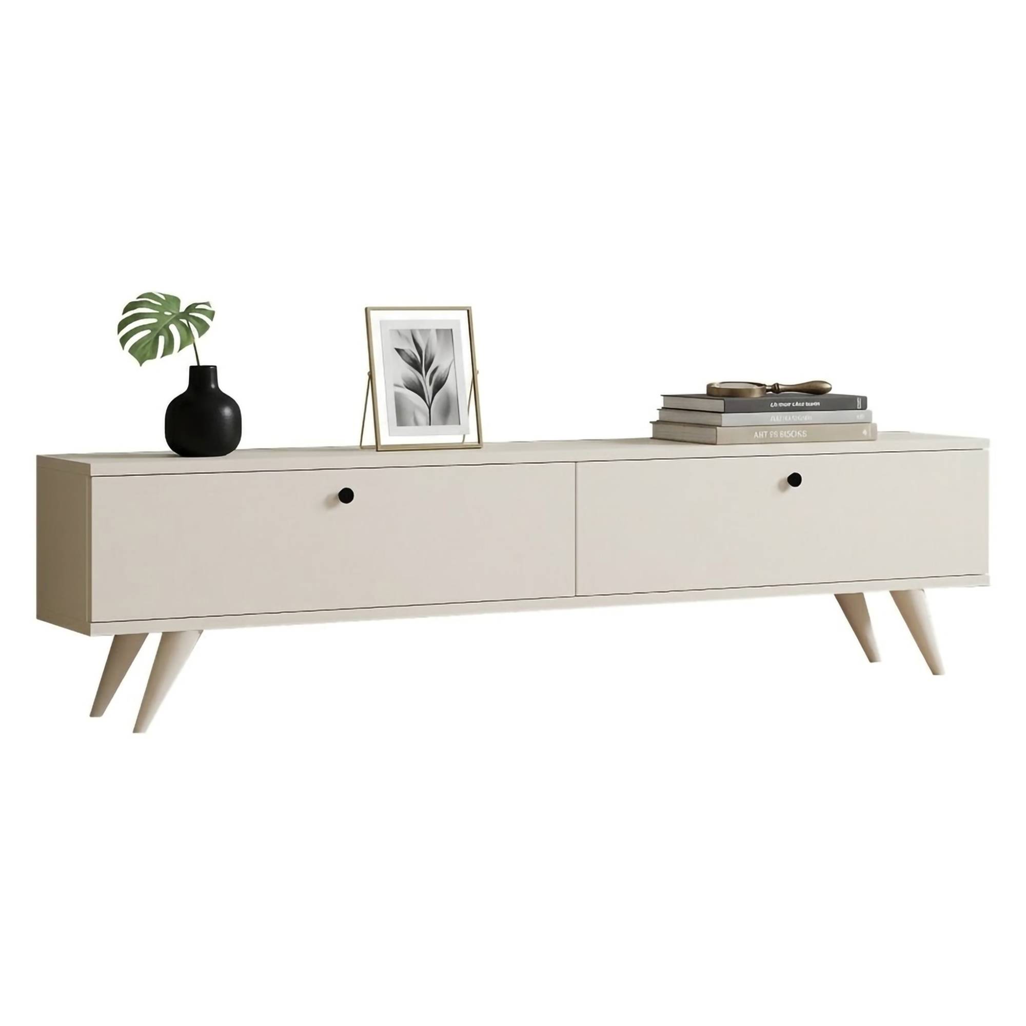 Mueble para tv atestino, 2 estantes, madera blanca 160x25x40h cm