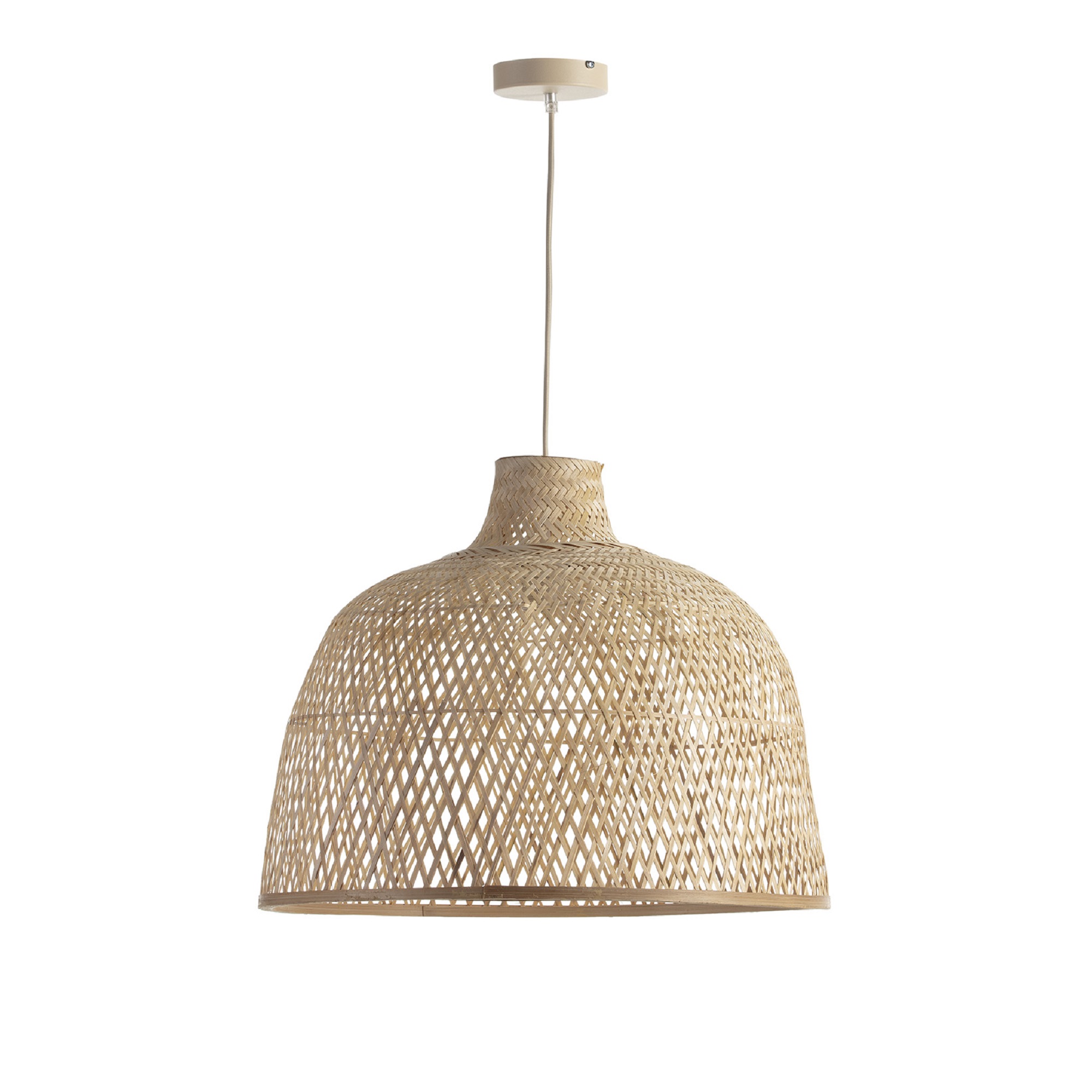 Lámpara techo bambú natural cable textil