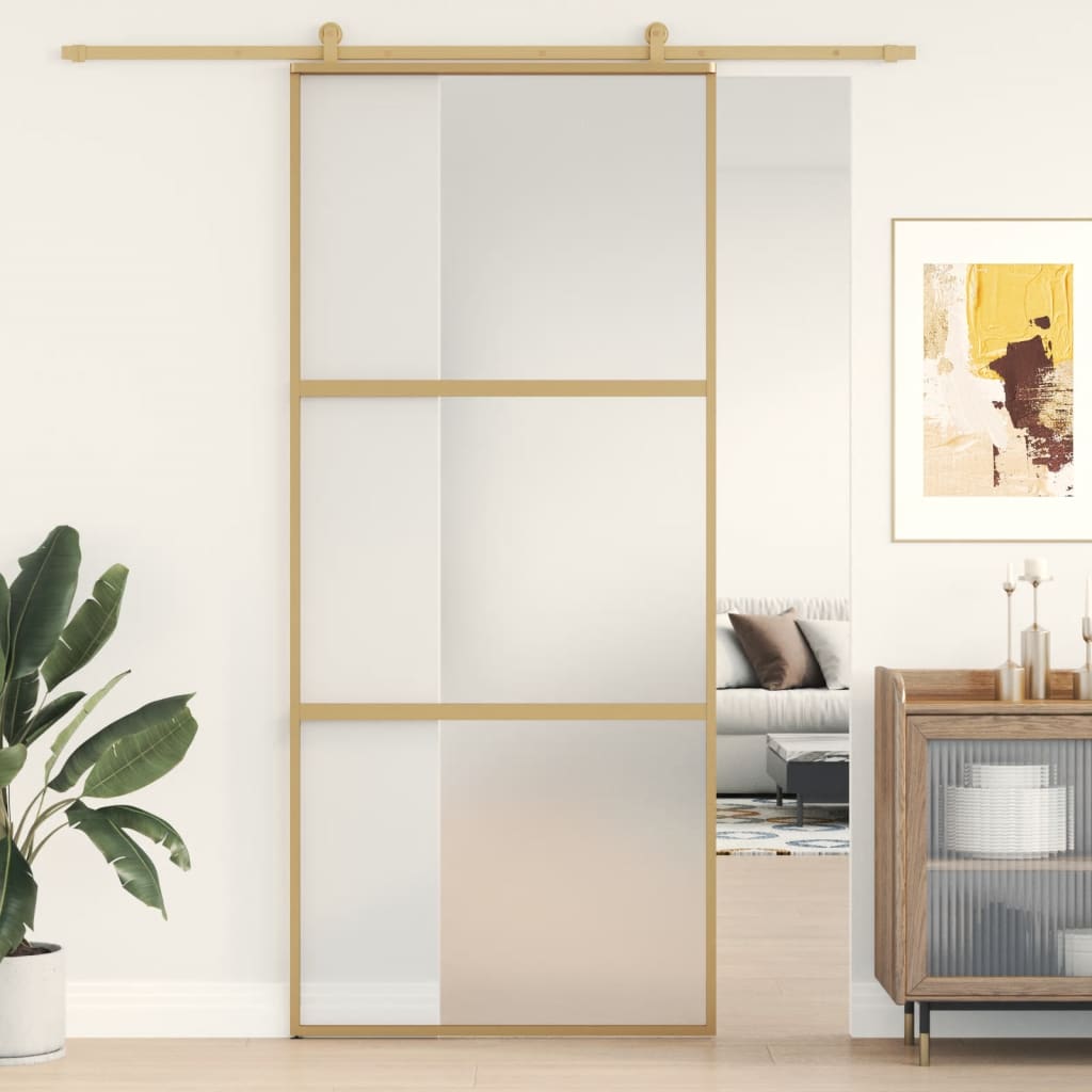 Puerta corredera dorada vidrio esg esmerilado aluminio 90x205cm esxt1256