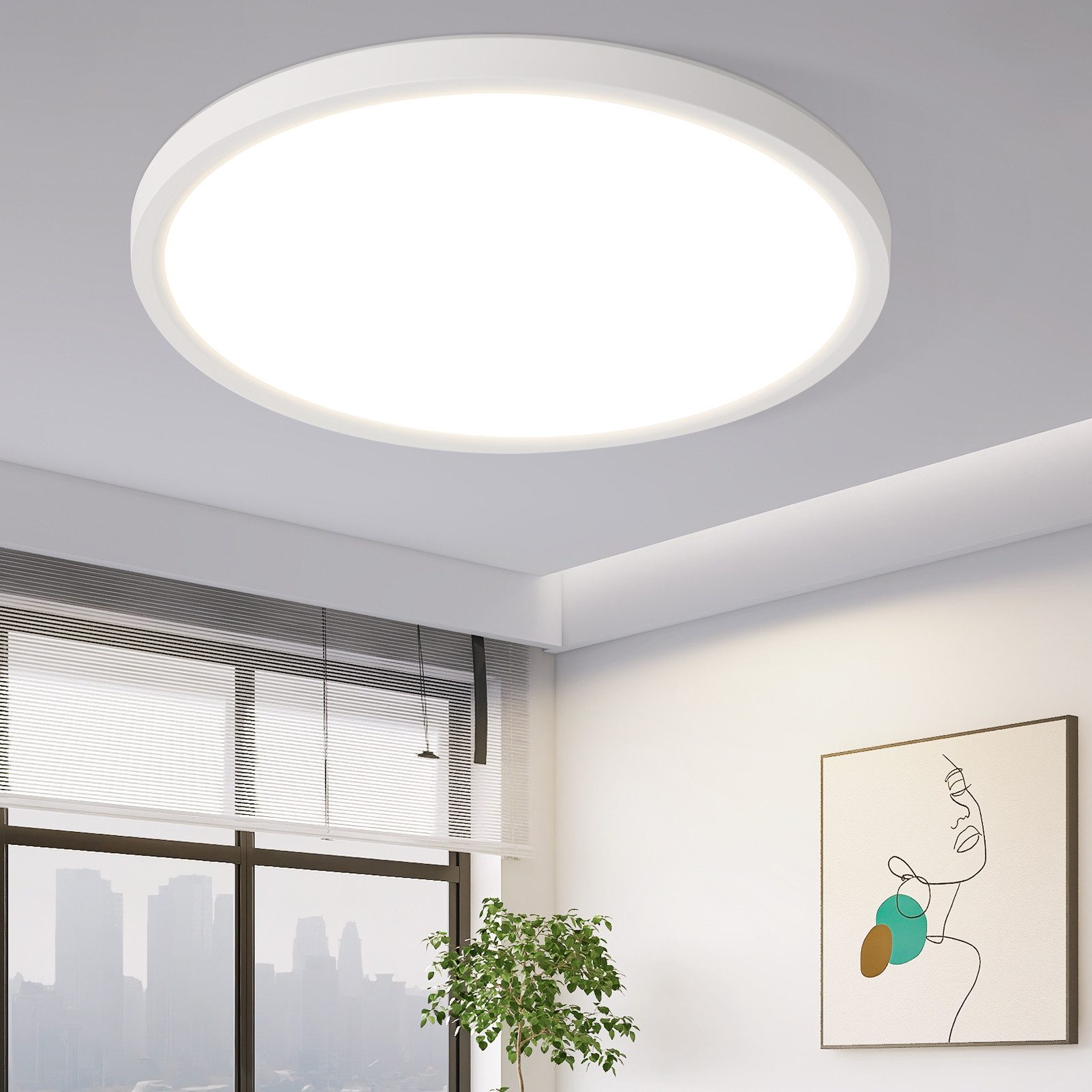Nettlife lámpara de techo LED baño plano 30cm 24w lámpara de techo blanca