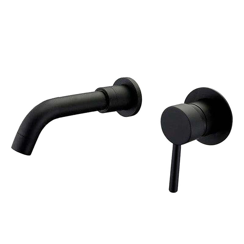 Valaz grifo lavabo empotrado redondo monomando negro mate con caño de 15cm
