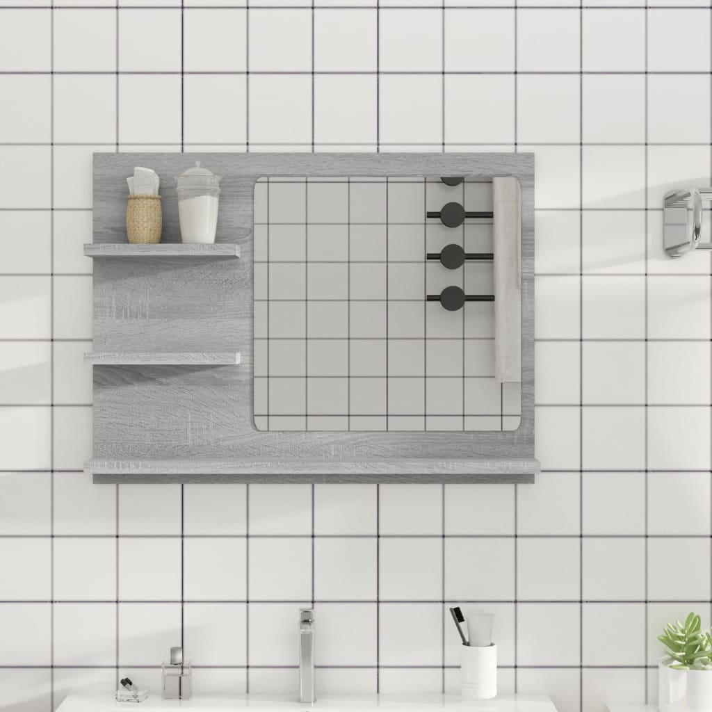 Espejo de baño madera contrachapada gris sonoma 60x10,5x45 cm