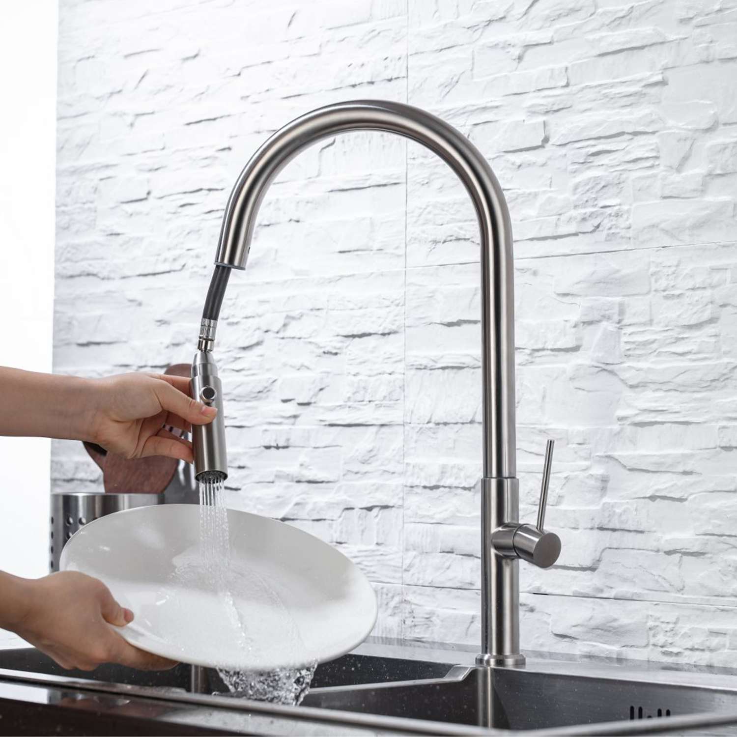 Grifo cocina monomando extraíble sky bath níquel cepillado