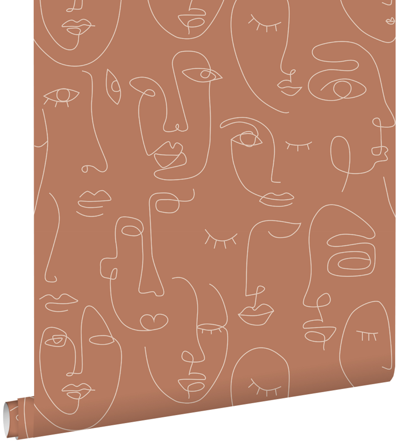 Estahome papel pintado caras line art rojo barro cocido 53 cm x 10.05 m