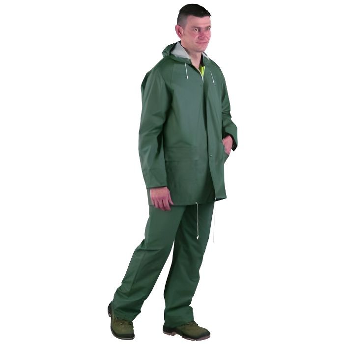 Conjunto lluvia chaqueta y pantalón PVC doble revestimiento verde t2xl - 50